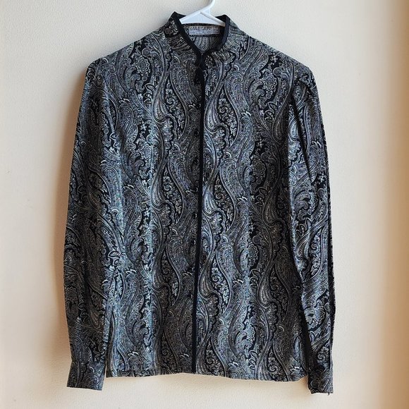 Jaeger Vintage 100% Wool Paisley Button Down Shirt Size Small - Picture 5 of 16